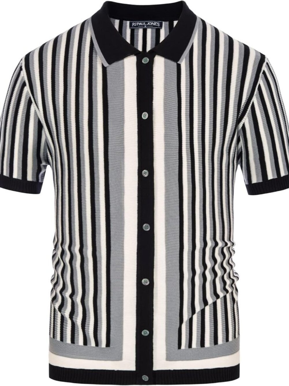 Men's Black-grey Retro Knit Polo Vintage Striped Casual Summer Shirt